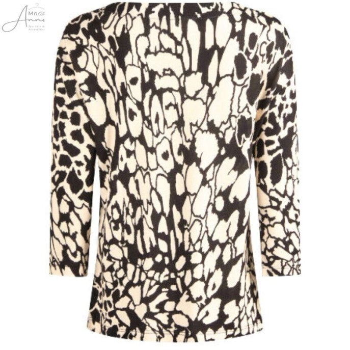 W Barbara Lebek shirt 3/4 bedrukt - Zwart ecru